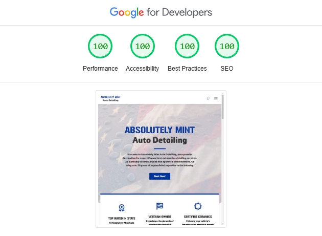 Entirtek website 100% Google PageSpeed Insights score picture