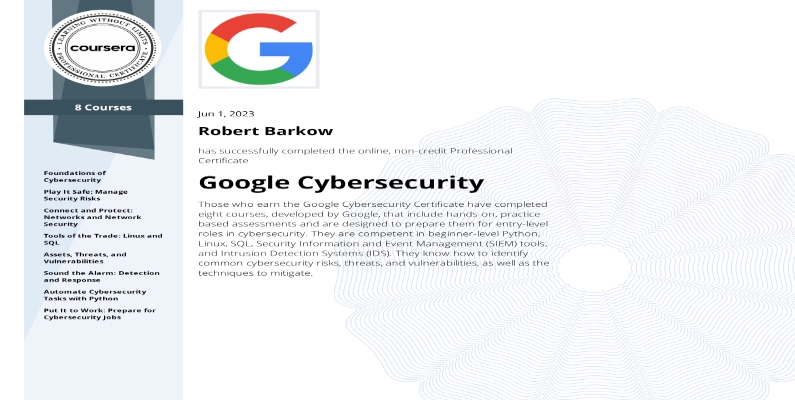 Entirtek Google Cybersecurity certification