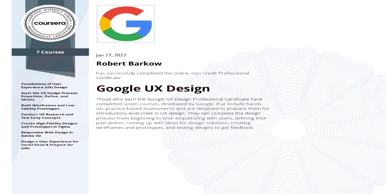 Entirtek Google UX Design certification